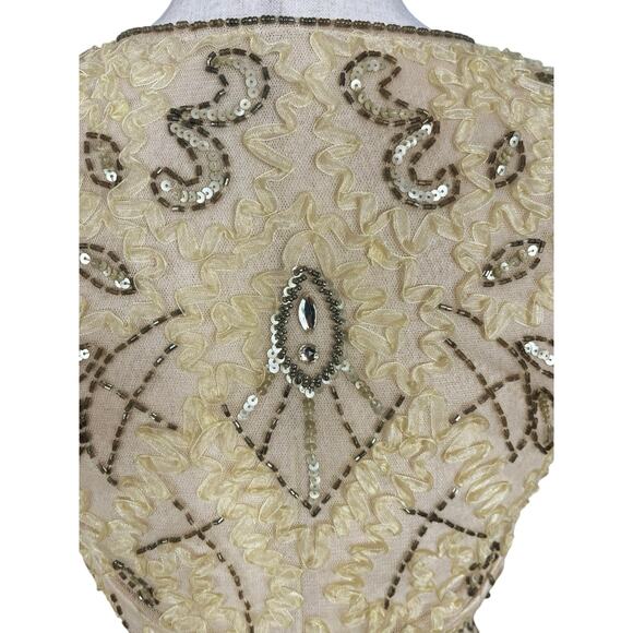 Sue Wong Nocturne 2015 Cream Ribbon Flower Beaded Cocktail Dress Size 4 NWT - Picture 11 of 15